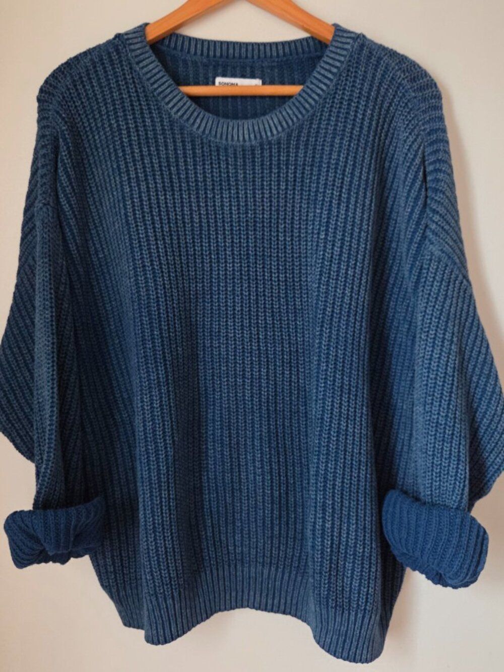 EUC SONOMA VINTAGE WASH BLUE CREW NECK COTTON BLEND SWEATER TOP SIZE XL WMN